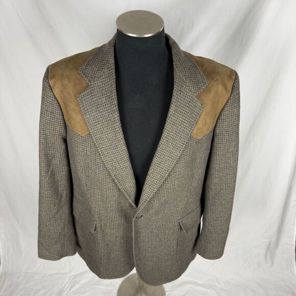 Pendleton Wool Tweed Leather Suede Western Sports Coat - Men’s 46L - Picture 4 of 7